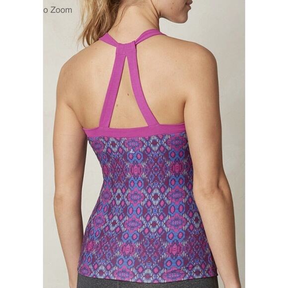 NWT Women's Sz Small Prana Quinn Veeda Top Tank Blue Purple Shelf Bra Strappy - Picture 2 of 8